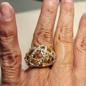 Elegant Size 7 Gold/Silver Freida Rothman Statement Ring 14K Gold Over Sterling